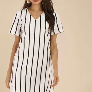 Striped V Neck Tunic Dress